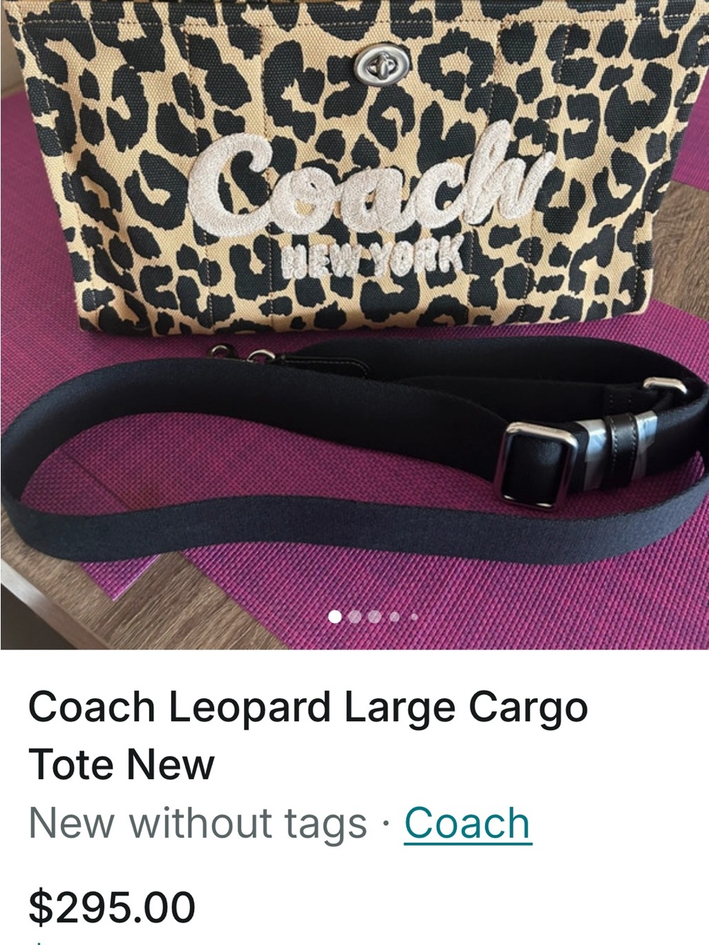 Coach Leopard Print Cargo Tote in Black & Tan with Embroidered Logo - Picture 1 of 10